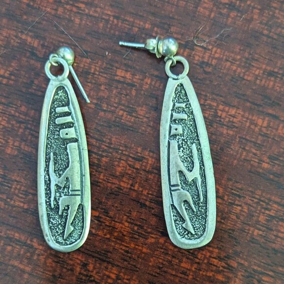 Vintage Gibson Gene Navajo Sterling Silver Earrings Native American Dancer Boho - Picture 7 of 8